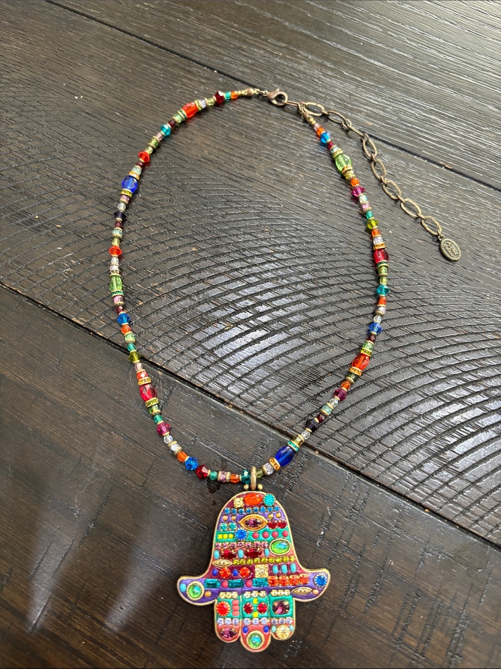 Colorful Hamsa Pendant Beaded Necklace - Multicolor